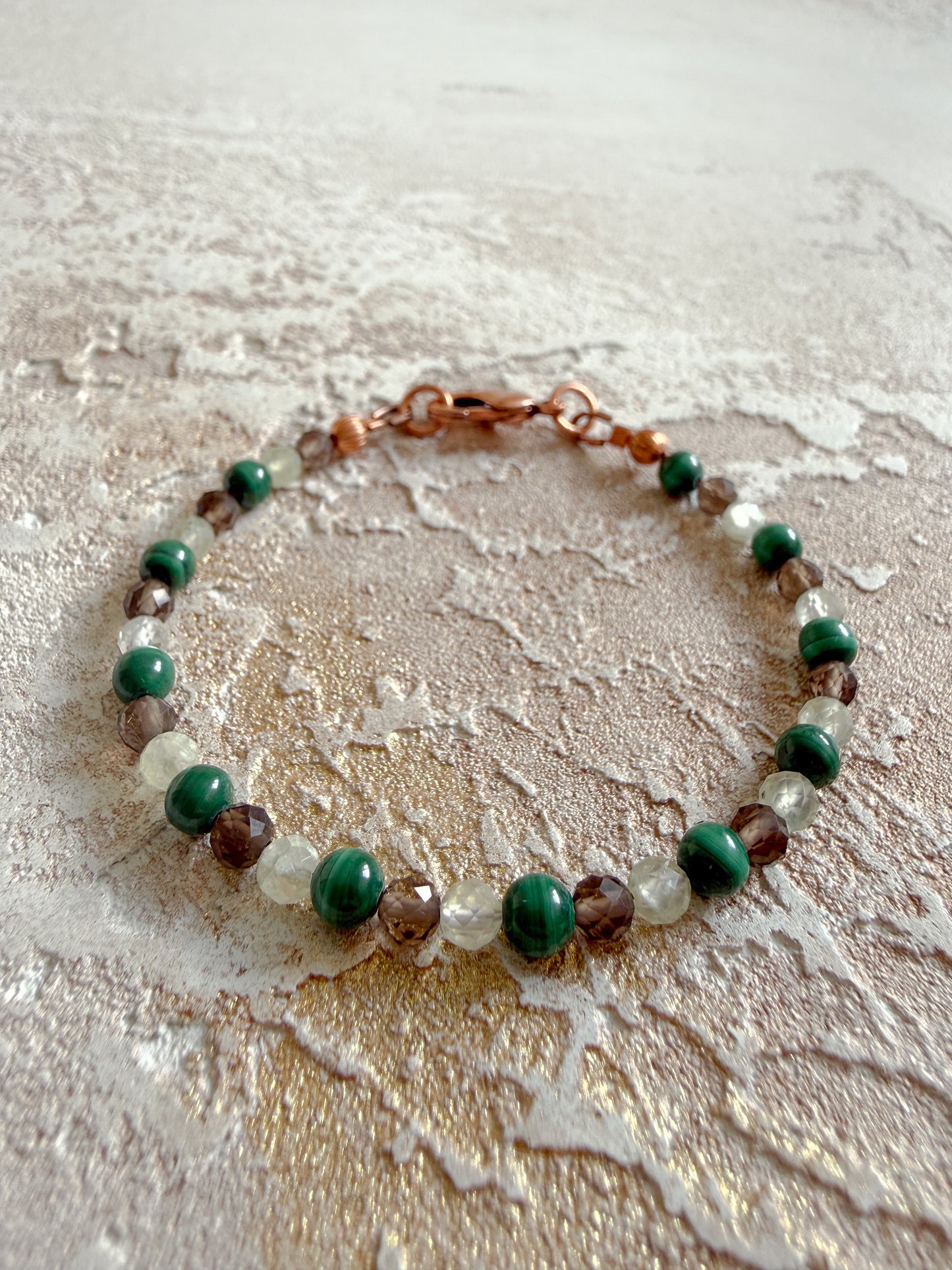 Bracelet MALACHITE, PREHNITE, SMOKY QUARTZ