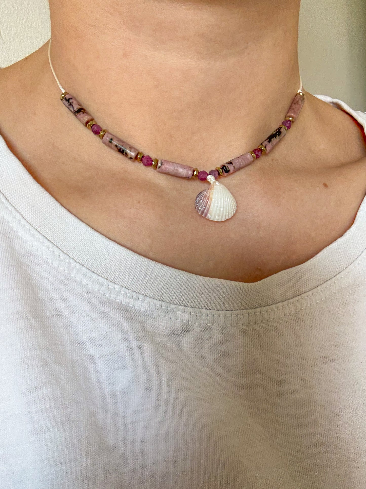 Choker RHODONITE, RUBY, HEMATITE