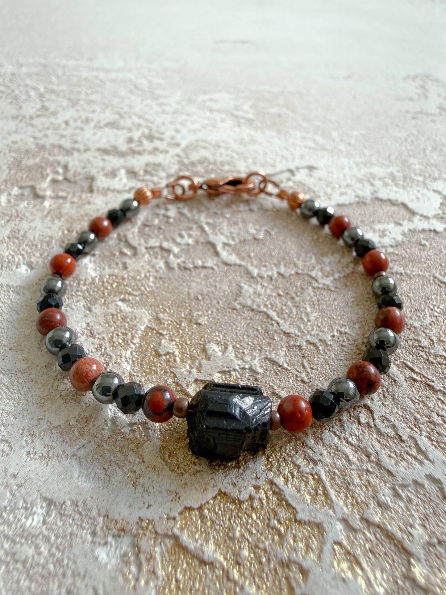 Bracelet BLACK TOURMALINE, RED JASPER, HEMETITE