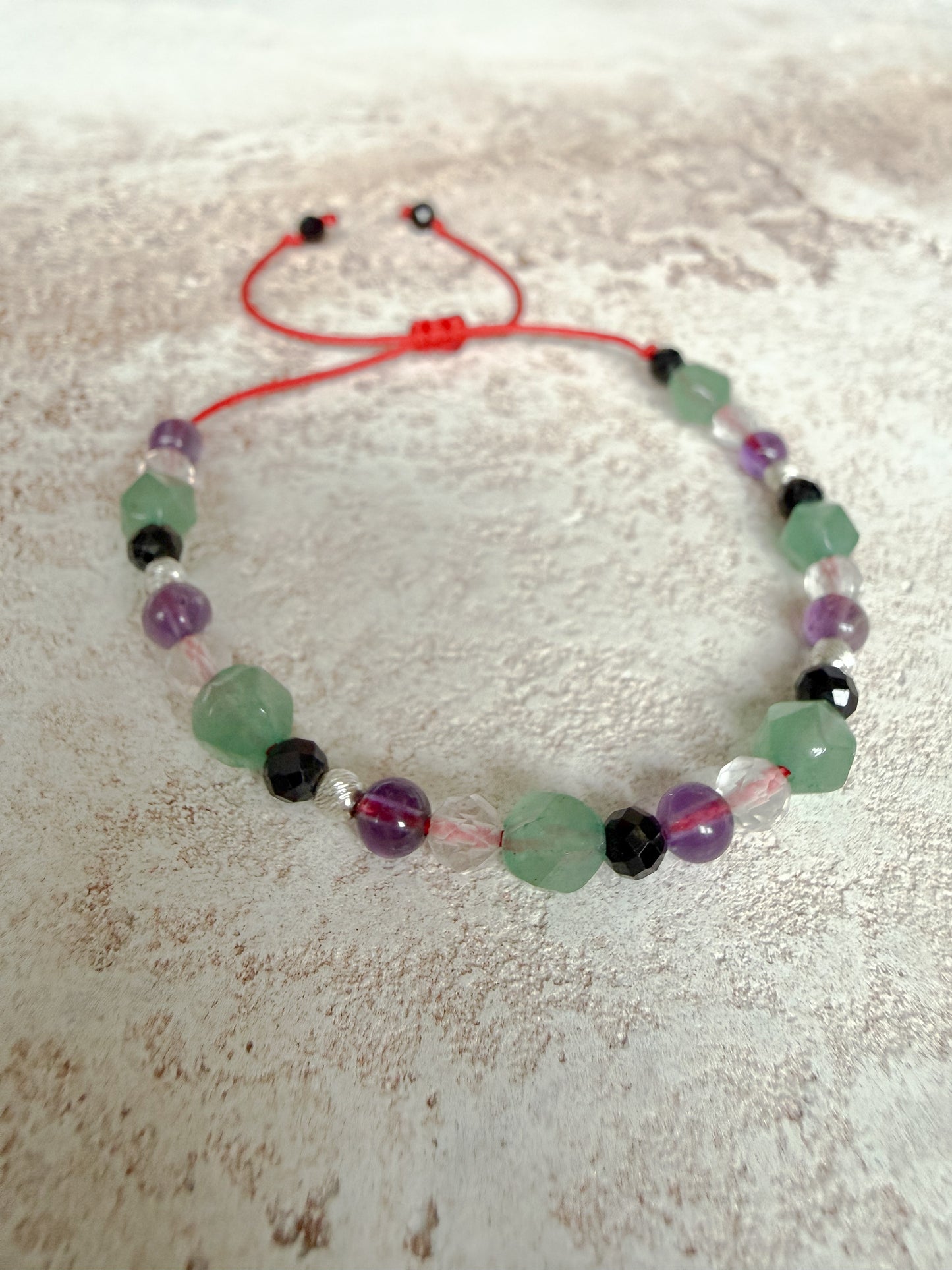 Bracelet GREEN AVENTURINE, BLACK TOURMALINE, AMETHYST, CLEAR QUARTZ