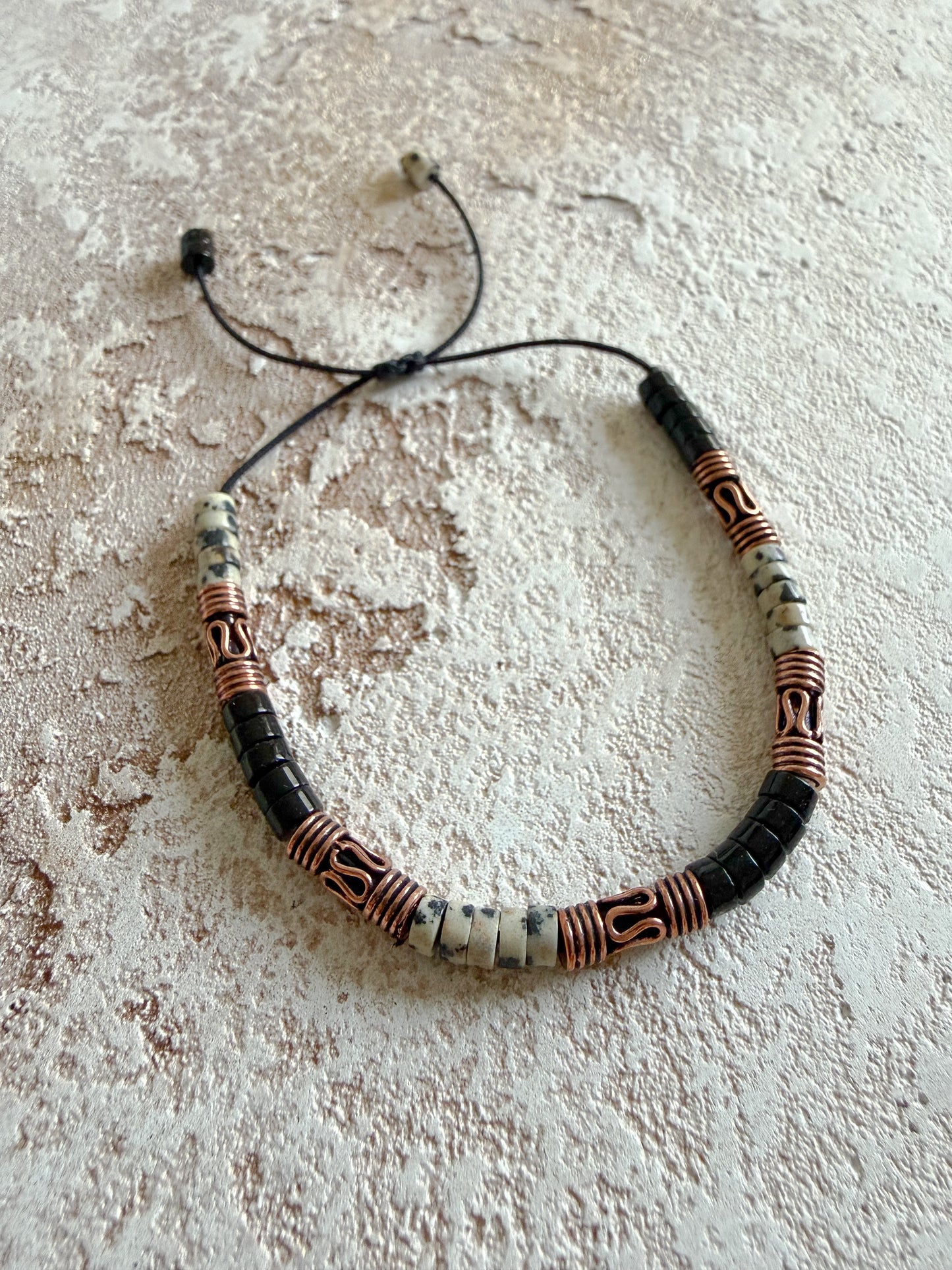 Bracelet DALMATIAN JASPER, OBSIDIAN