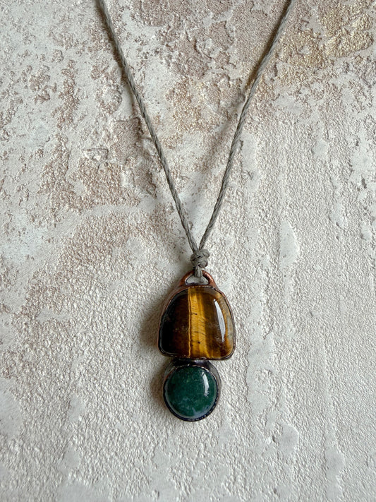 Necklace TIGER’S EYE, MOSS AGATE