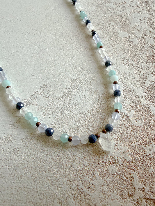 Necklace MOONSTONE, SAPPHIRE, CHALCEDONY, AMAZONITE