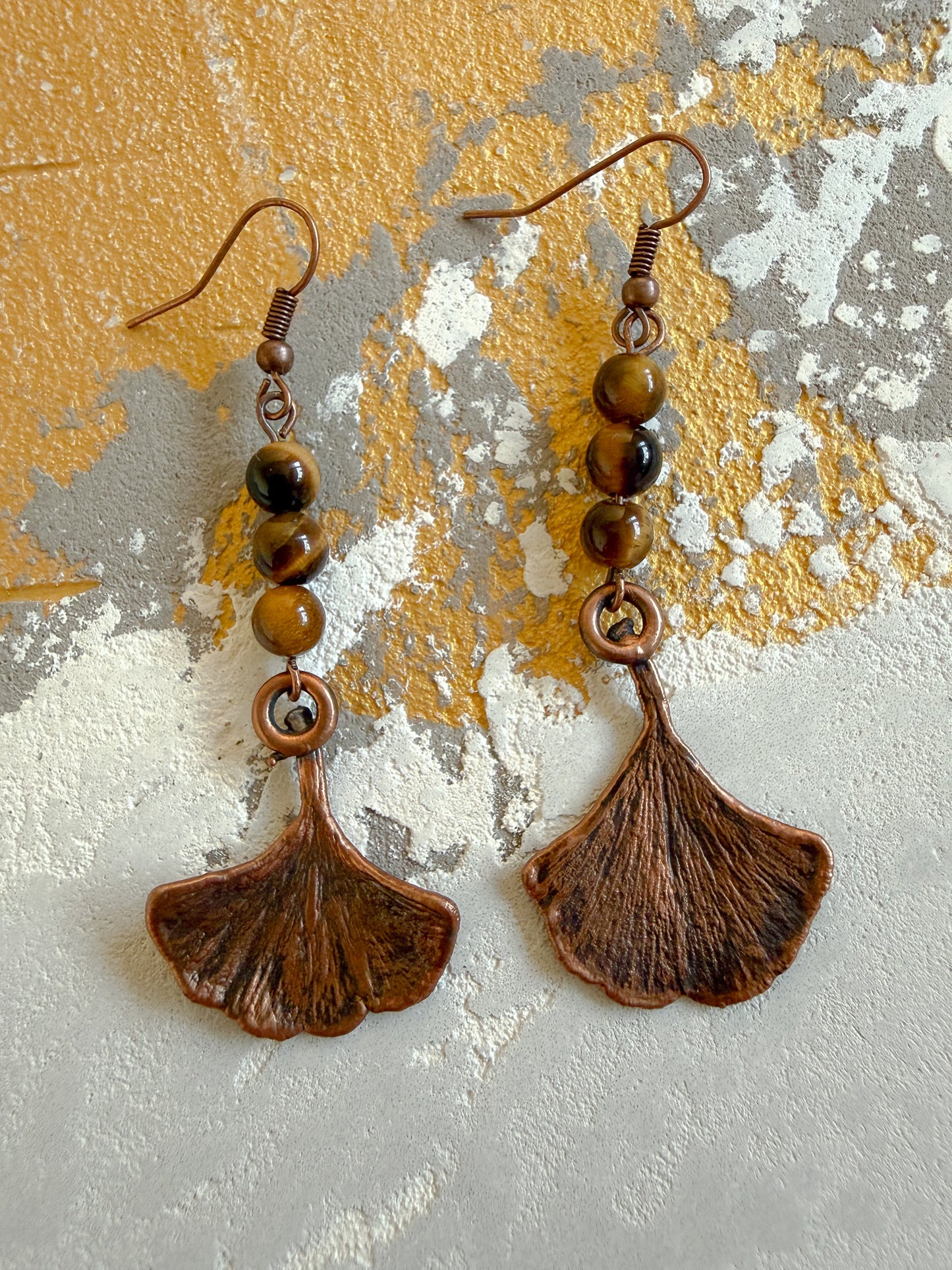 Earrings GINKGO, TIGER'S EYE