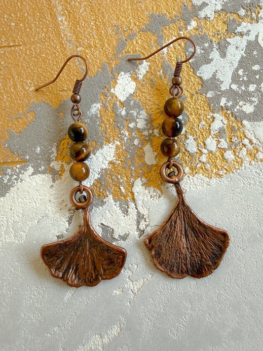 Earrings GINKGO, TIGER'S EYE