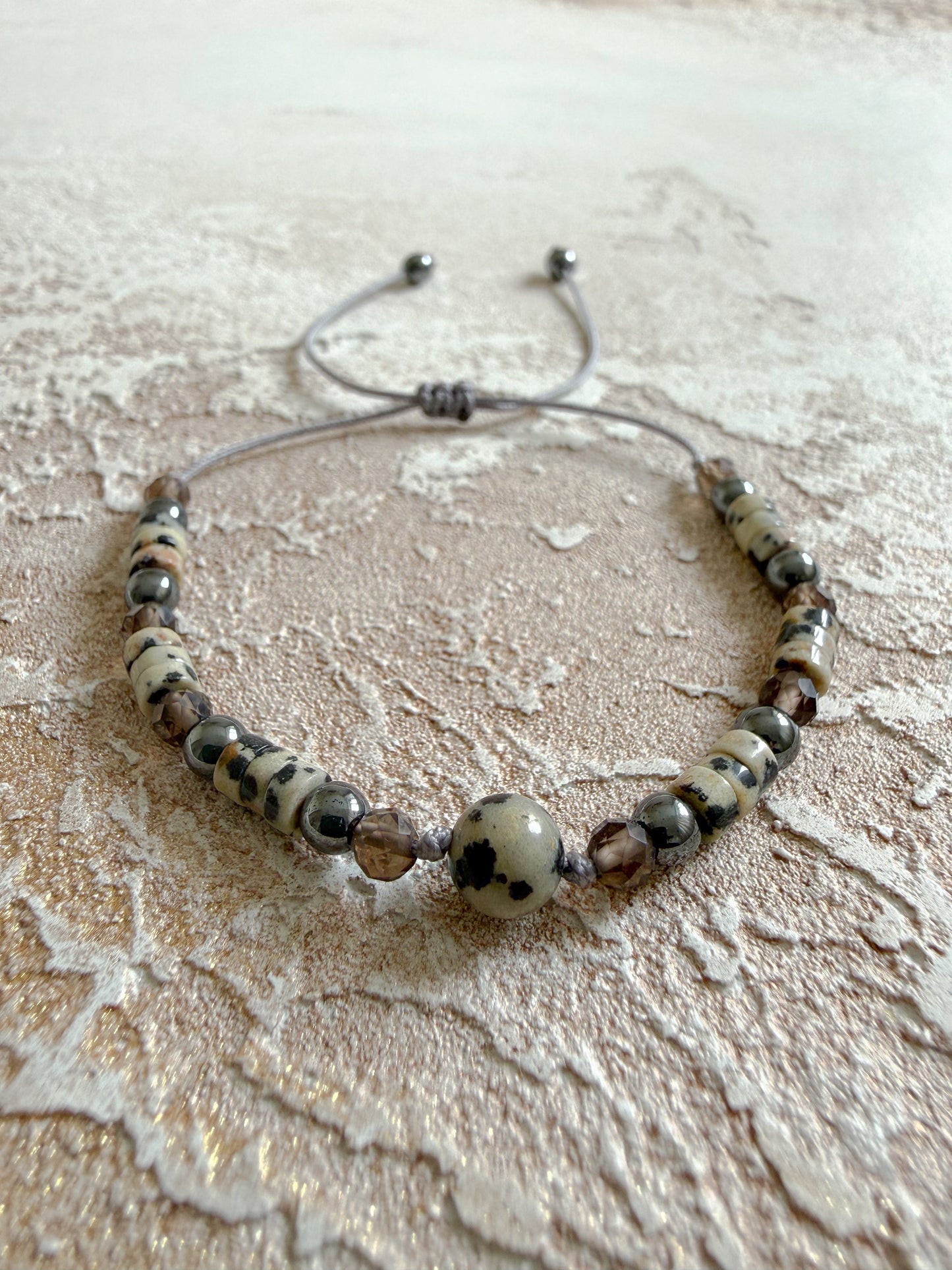 Bracelet DALMATIAN JASPER, SMOKY QUARTZ, HEMATITE