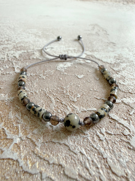 Bracelet DALMATIAN JASPER, SMOKY QUARTZ, HEMATITE