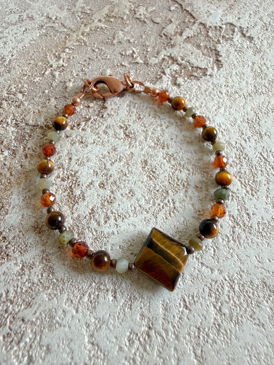Bracelet TIGER'S EYE, CHRYSOBERYL (CAT'S EYE), HESSONITE