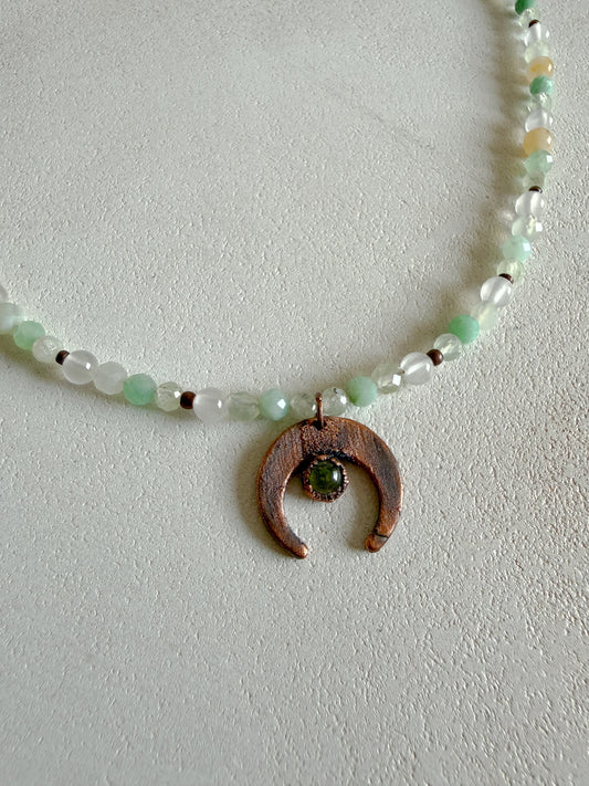 Necklace PERIDOT, PREHNITE, CHRYSOPRASE, JADEITE, SELENITE