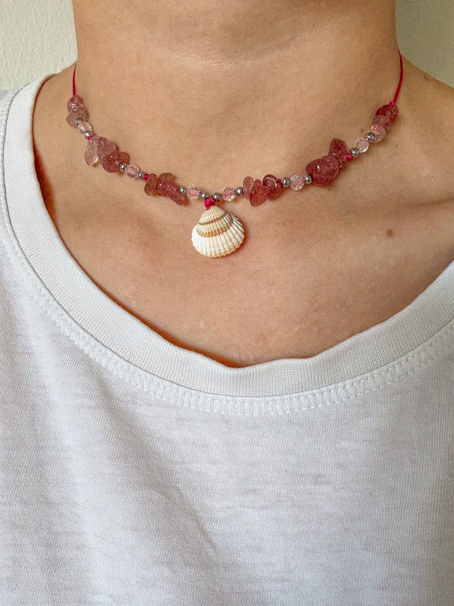 Choker STRAWBERRY QUARTZ, CLEAR QUARTZ