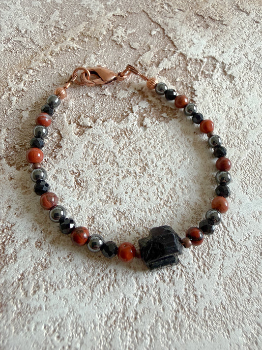 Bracelet BLACK TOURMALINE, RED JASPER, HEMETITE