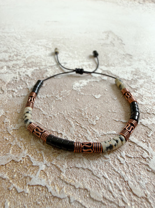 Bracelet DALMATIAN JASPER, OBSIDIAN