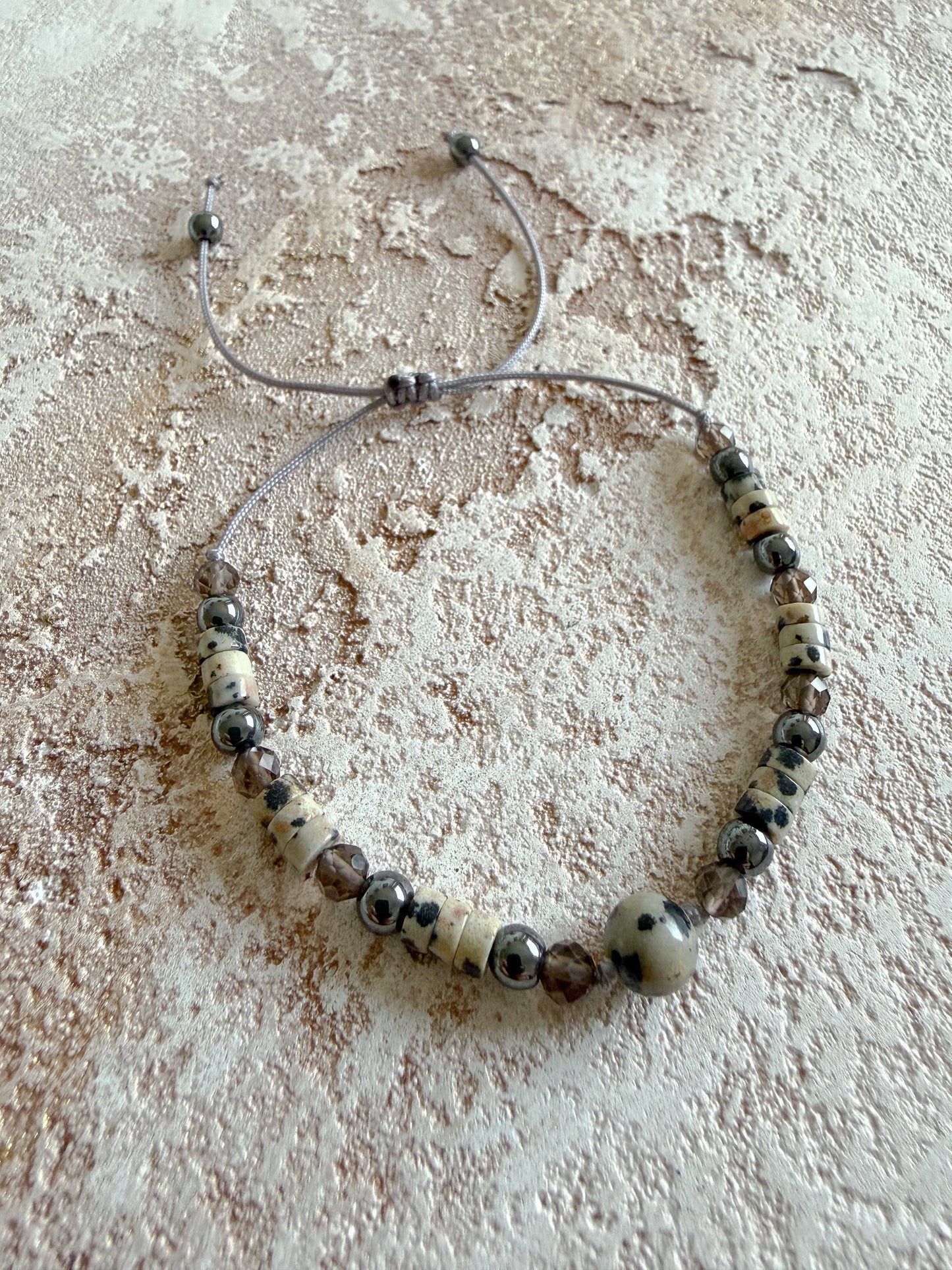 Bracelet DALMATIAN JASPER, SMOKY QUARTZ, HEMATITE