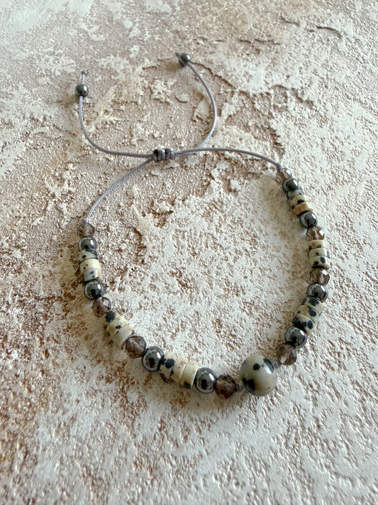 Bracelet DALMATIAN JASPER, SMOKY QUARTZ, HEMATITE