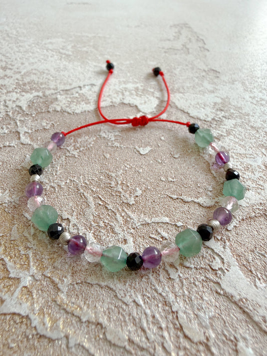 Bracelet GREEN AVENTURINE, BLACK TOURMALINE, AMETHYST, CLEAR QUARTZ