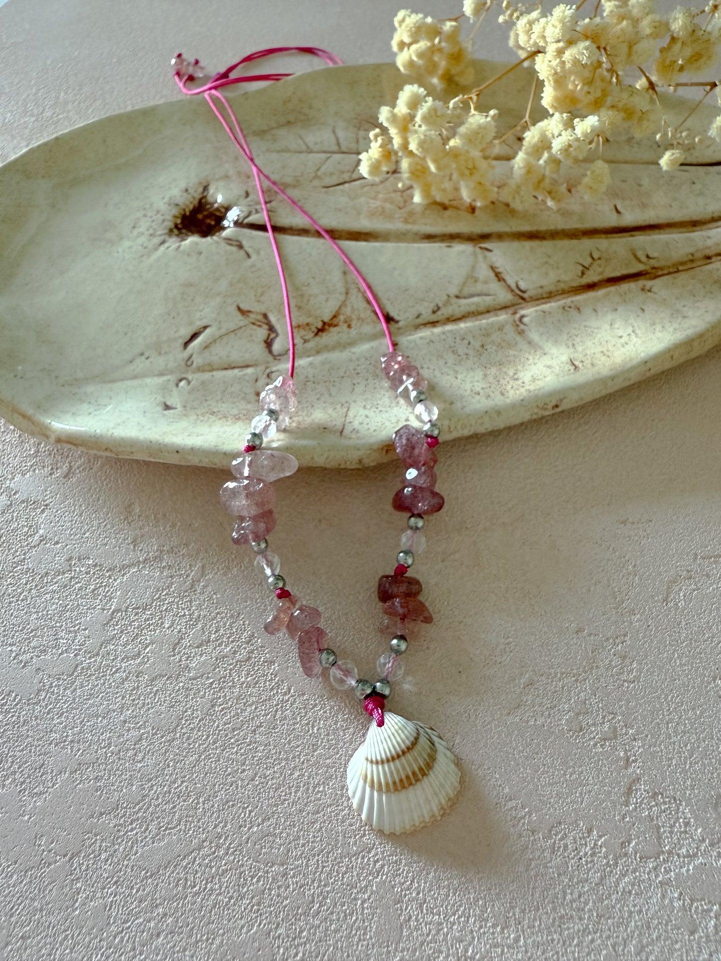 Choker STRAWBERRY QUARTZ, CLEAR QUARTZ