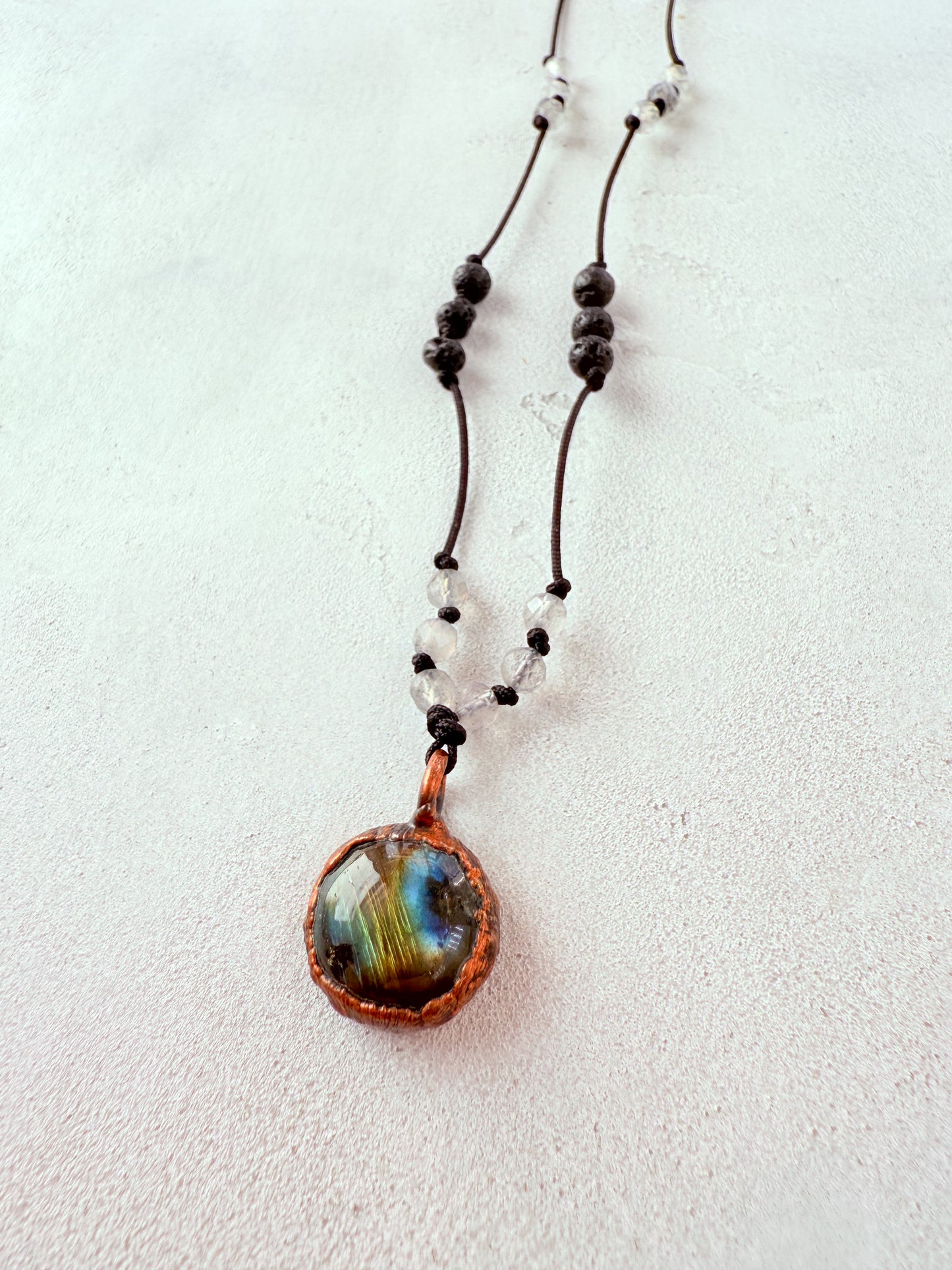 Necklace LABRADORITE, VOLCANIC LAVA STONE
