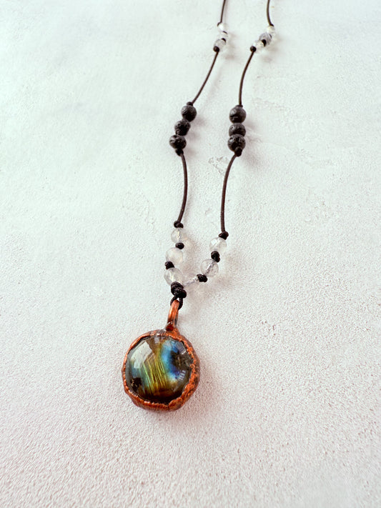 Necklace LABRADORITE, VOLCANIC LAVA STONE
