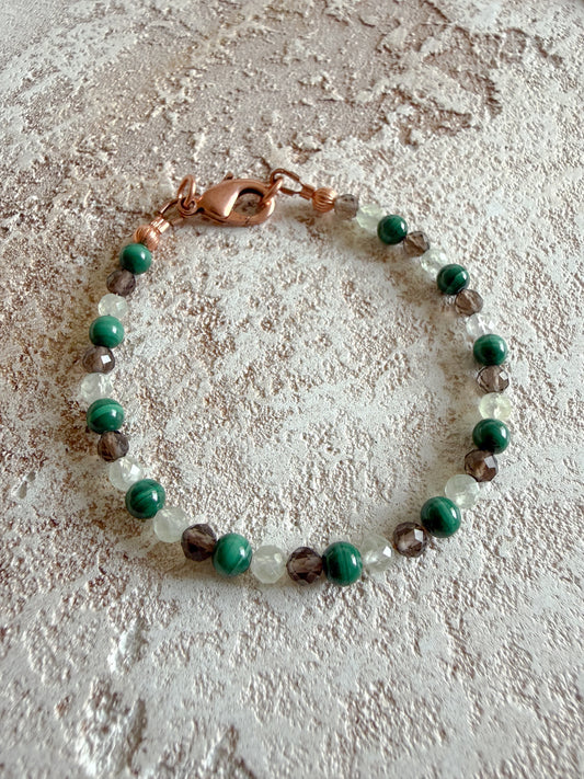 Bracelet MALACHITE, PREHNITE, SMOKY QUARTZ