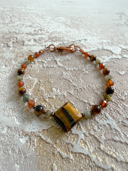 Bracelet TIGER'S EYE, CHRYSOBERYL (CAT'S EYE), HESSONITE