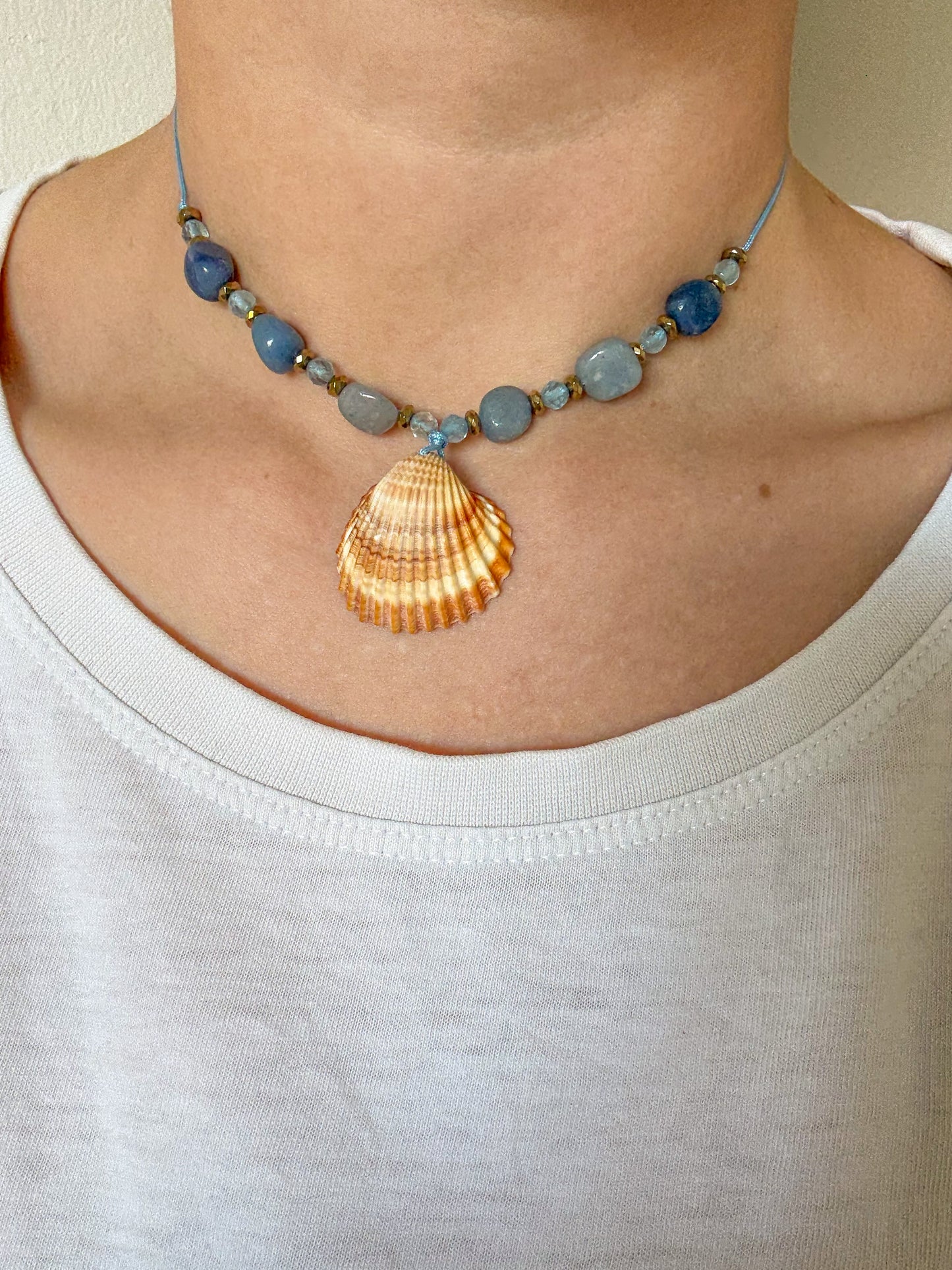 Choker BLUE AVENTURINE, AQUAMARINE, HEMATITE