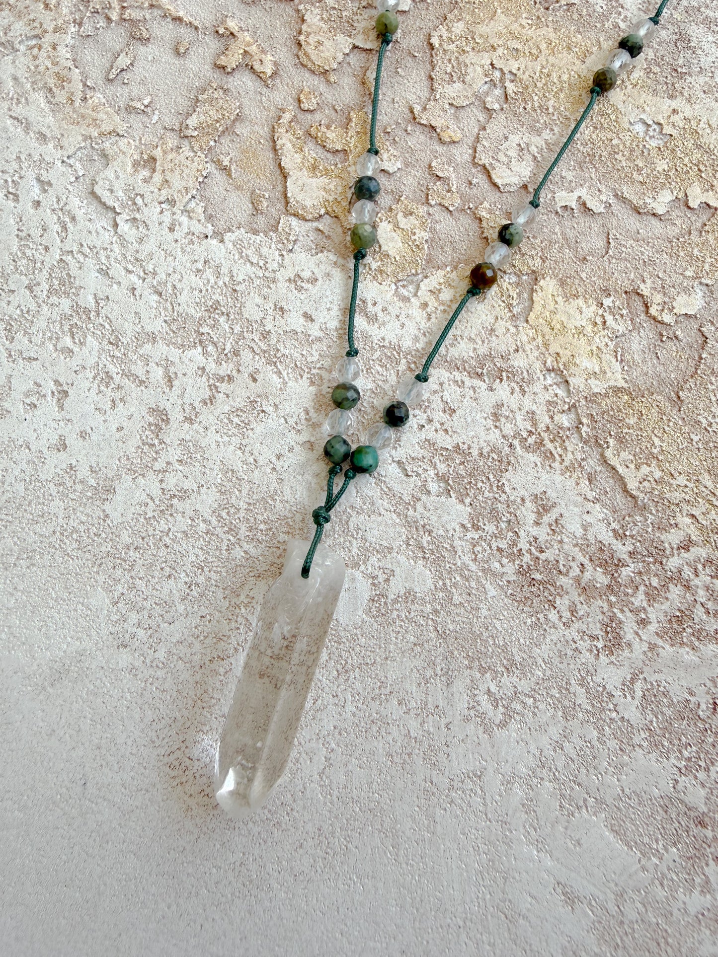 Necklace CLEAR QUARTZ, AFRICAN TURQUOISE