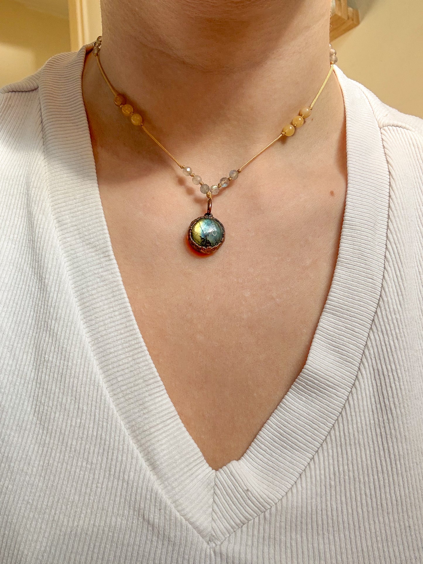 Necklace LABRADORITE, YELLOW JADE