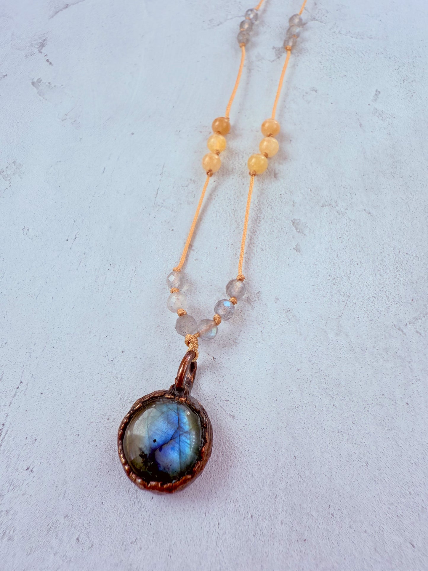 Necklace LABRADORITE, YELLOW JADE