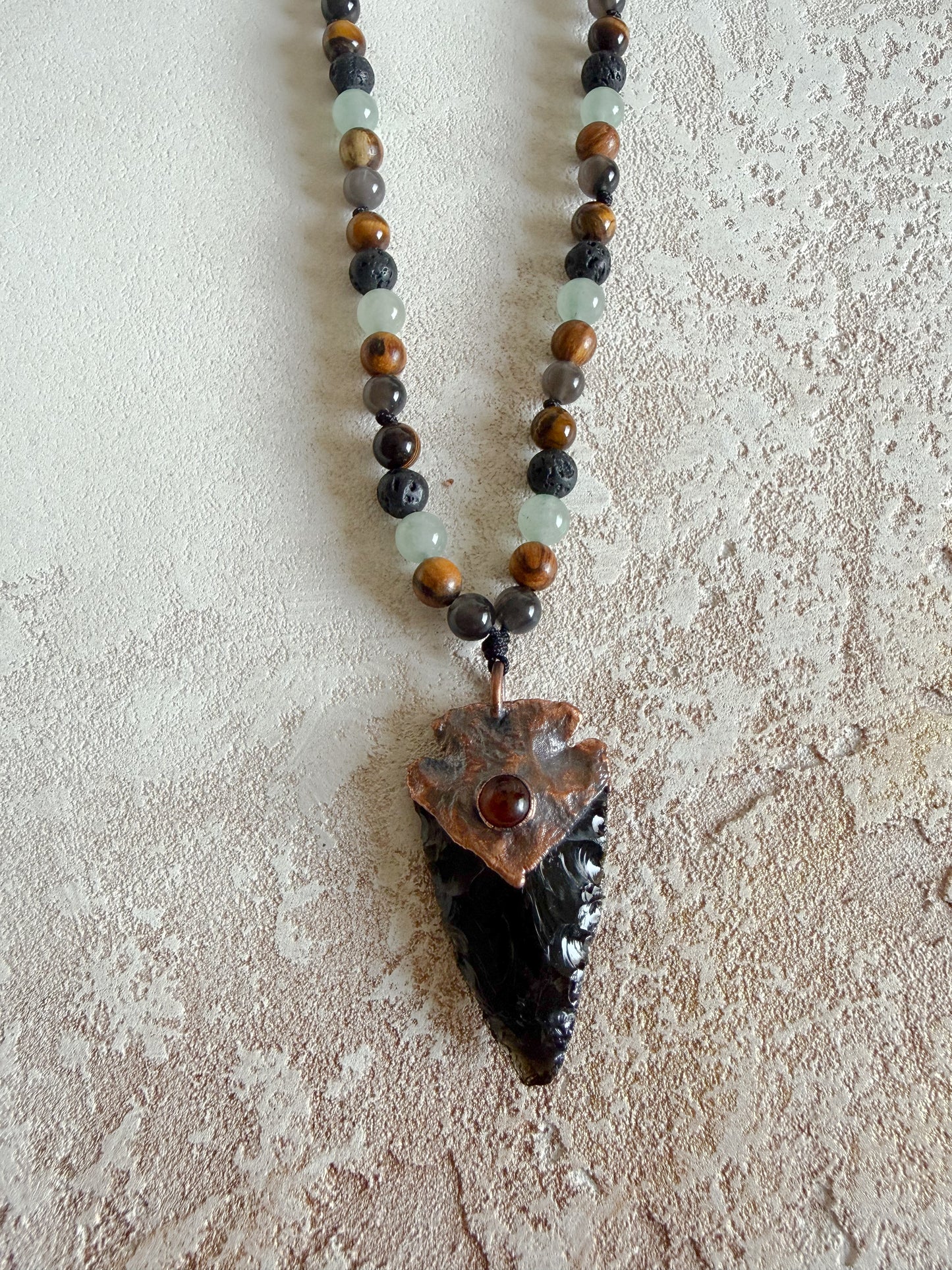 Men’s necklace AMBER, OBSIDIAN, GREEN AVENTURINE, LAVA STONE, TIGER’S EYE, SANDALWOOD