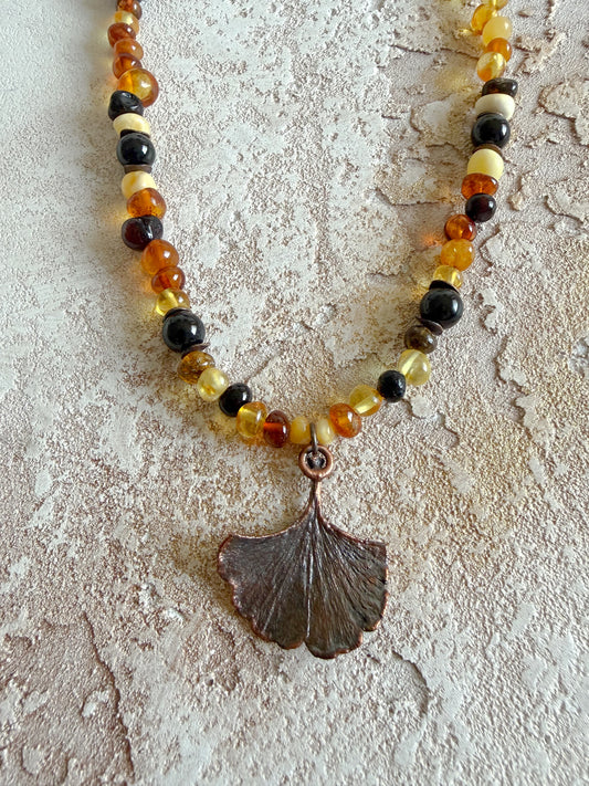 Necklace AMBER, BLACK TOURMALINE